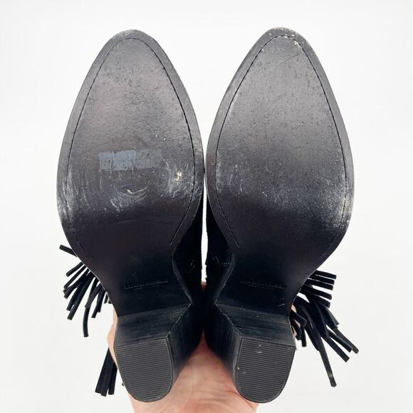 Lucchese Black Suede Sofia Whipstitch Fringe Western Cowgirl Ankle Boot size 7 - Picture 8 of 10